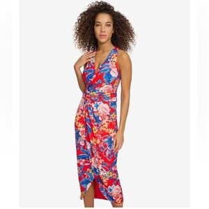 Siena Studio Floral Side Ruched Sleeveless MIDI Dress